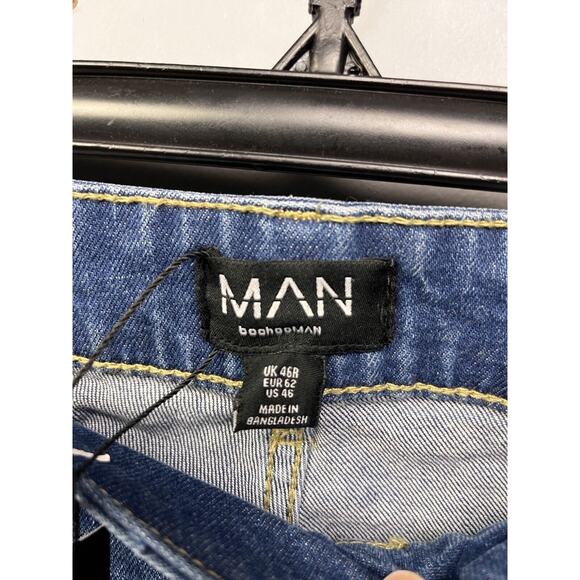 BoohooMan‎ Skinny Jeans Mens 46 Blue Stretch Distressed Button Fly Denim New - Picture 4 of 9